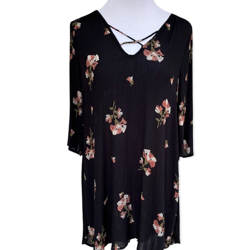 Buckle Amuse Society Gauzy Black Floral Hi Lo Tunic / Super Mini Dress XS
